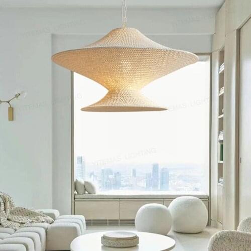 Creative net red living room light pastoral style restaurant led chandelier decoration creative personality woven big UFO cotton