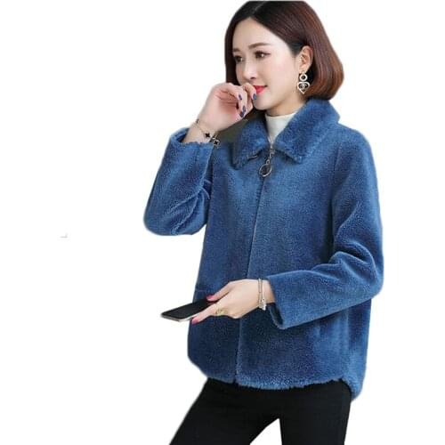 Winter Jacket Women 2021New Imitation Fur Coat Particle Velvet Lamb Wool Coat Solid Lapel Short Outerwear Female Cotton Clothing