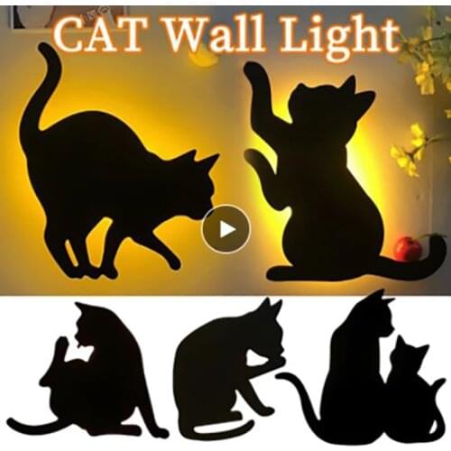 Cat Shape Projection Lamp 3D Sound Control Cat Lamp LED Night Lamp Baby Kids Room Corrid Indoor Decoration Wall Lamp Night Light