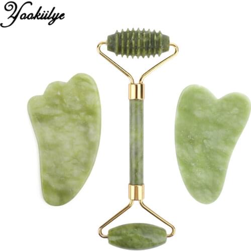 Face Massage Jade Roller Facial Massager Guasha Board Scraper Set Natural Xiuyu Stone Jade Neck Thin Facial Lifting Without Box
