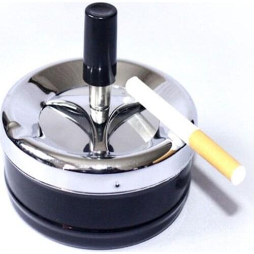 Metal Round Cigarette Ashtray Push Down Rotating Smoking Tray with Lid Automatic Cleaning Portable Outdoor Smoking Accessories
