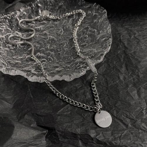 Fashion Loving You Letters Coin Pendant Necklaces for Women Mujer 2020 Silver Color Titanium Steel Link Chain Chokers Necklace