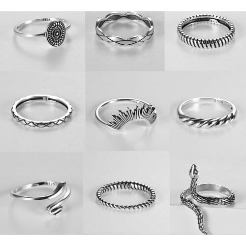 Real 925 Sterling Silver Vintage Snake Head Thai Silver Irregular Finger Rings for Women Men Jewelry Unisex Punk Party Rings