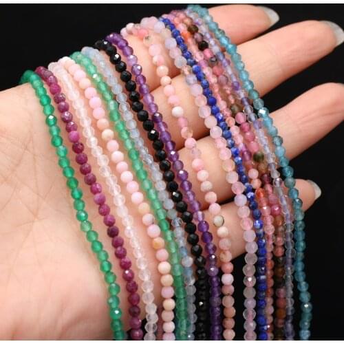 Natural Gem Stone Small Faceted Beads Lapis Lazuli Amethysts Round Loose Beads for DIY Jewelry Making Necklace Bracelet 3mm 14