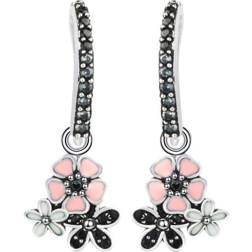 2017 New Hot Fashion Fine Jewelry Colorful Flowers Original Silver Color charming Stud Earrings For Women