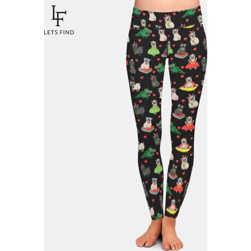 LETSFIND 2021 New Arrival 3D Cartoon Cute Dog Print Women Pants High Waist Fitness Slim Stretch Legging Plus Size