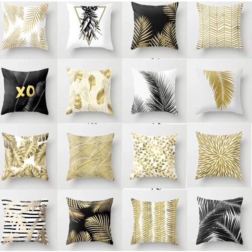 New Nordic Style Golden Leaf Peach Skin Polyester Pillowcase Creative Home Sofa Pillow Cushion Cover 45x45cm