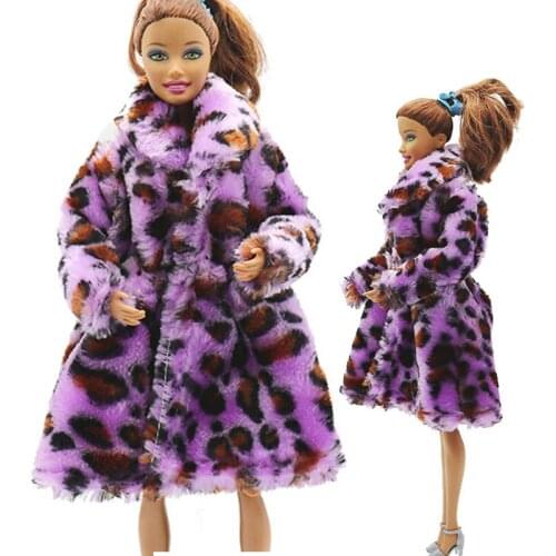 Fashion Purple Leopard Print Doll Clothes For Barbie Doll Winter Wear Clothing Dolls Dress 1/6 BJD Doll Accessories Child Toys