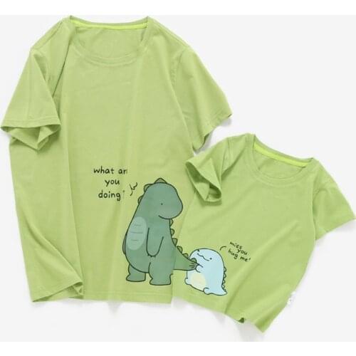 Matching Family Outfits Summer Mother Son T Shirts Casual Loose Cartoon Dinosaur T-shirts For Father Mother And Kids Family Look