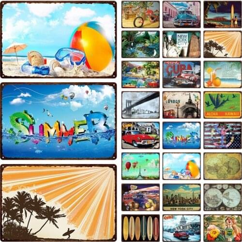 Holiday Travel Landscape Tin Plaques Summer Sea Beach Scenery Metal Signs Home Decoration Living Room Wall Artwork 20x30cm