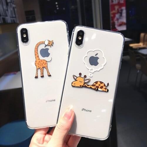 Cute Cartoon Animal Giraffe Clear Phone Case for IPhone 11 12 Pro Max Couple Soft Cover for IPhone X XS XR 12 Mini 7 8 Plus Case