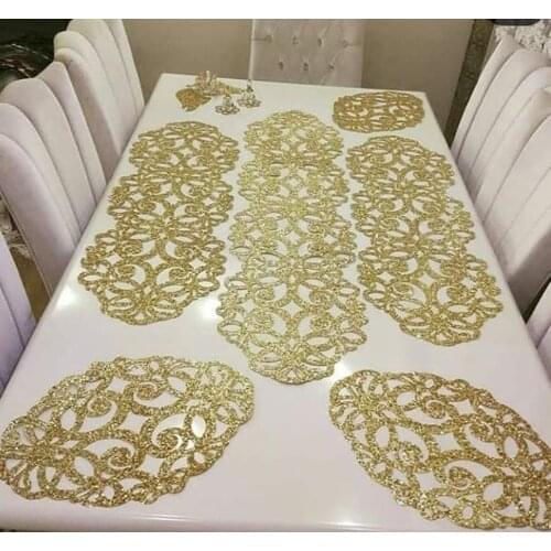 Luxury Shiny Glass Fracture SARAYLI Ottoman Motifs Table Runner Set , Wedding Decoration, Marriage Decor