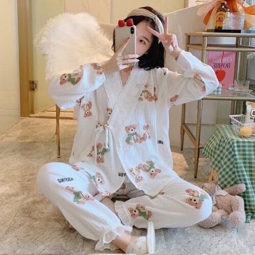 Bear Printed Maternity Nursing Pajamas Set For Pregnant Women Postpartum Moms Breastfeeding Sleepwear Nightclothes Pregnancy