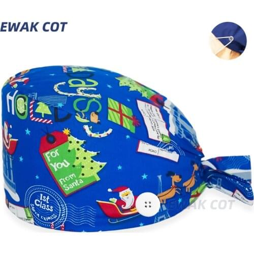 Santa Claus Scrub Cap Lab Vet Working Hats Pet Grooming Agency Work Scrubs Caps Beautician Dentist Clinic Surgical Hat Unisex