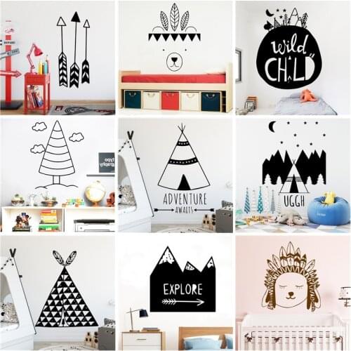Nordic tribal Art Vinyl Wall Sticker For Kids Rooms Home child boys bedroom Decor Forest Wallstickers Animals fox arrow mural