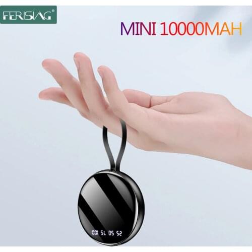 FERISING Mini 10000mAh Power Bank Digital Display Dual USB Ports External Battery Portable Powerbank Mirror Screen for Xiaomi