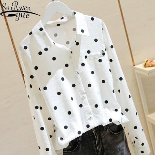 2021 Casual Polka Dot Woman Blouse Large Size Long Sleeve Woman Blouse Loose Collar Autumn Korean-Style White Slim 8929 50