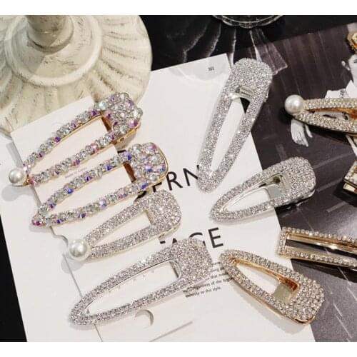 Fashion uper flash luxury temperament full diamond Crystal Pearl Elegant Women Barrettes Hair Clip Hairgrips Hair Accessories