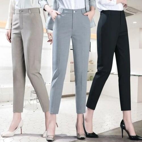 Women Fashion Mid Waist Suit Pencil Pants 2021 New Ladies Office Work Stretch Casual Trousers Solid Colors Ankle-Length Pants