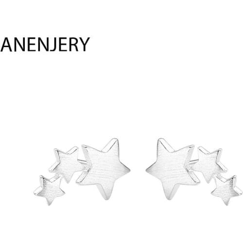 ANENJERY 925 Sterling Silver Simple Drawing Triple Star Stud Earrings Earrings For Women Jewelry Gifts Wholesale S-E1163