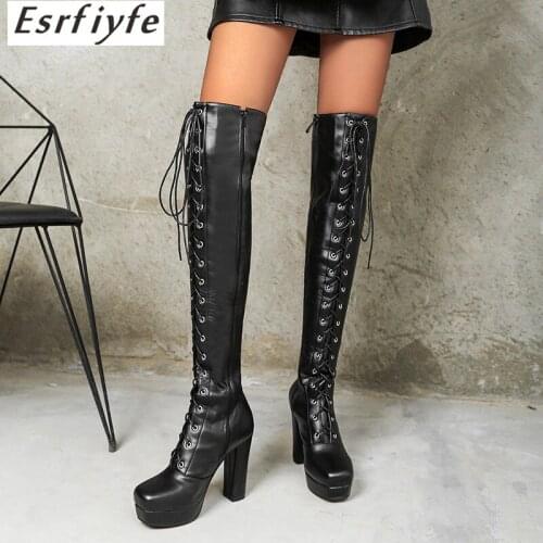 ESRFIYFE 2020 New 2021 New Sexy Lace Up Over The Knee Boots Women Woman Long Boots Botas Women Winter Shoes Thigh High Boots