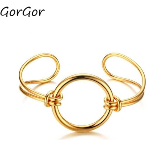 GorGor Bangles Women Stainless Stain Gold Plating Open Small Exquisite Europe and America Style Cater Popular Trend B-195G