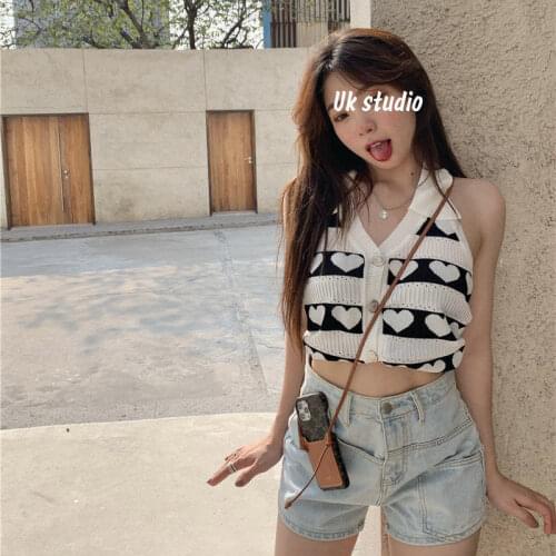 Women Tanks Tops Womens Patchwork Heart Striped Vest Summer Sleeveless Top Camisole Camis Crop Top For Women