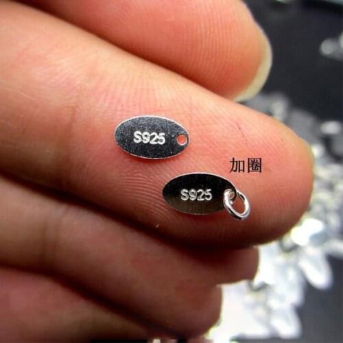 10pcs 4x7mm Real S925 Sterling Silver Oval Charm Pendant Extend Chain tag with Closed Ring for Jewelry Making Findings DIY