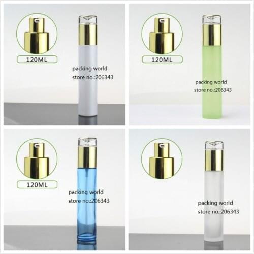 120ml pearl white/green/blue/frosted glass bottle with gold press pump gold lid for serum lotion emulsion foundation packing