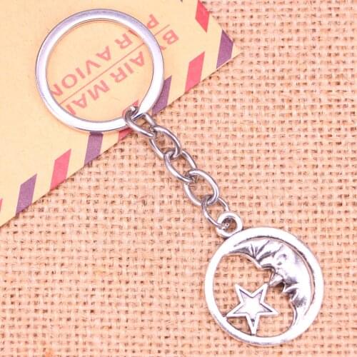 20pcs New Fashion Keychain 25 mm circle moon star Pendants DIY Men Jewelry Car Key Chain Ring Holder Souvenir For Gift