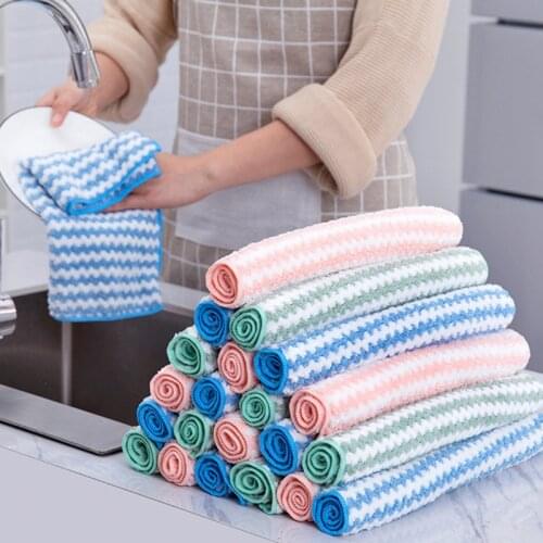 20Pcs Striped Flower Household Kitchen Towels Absorbent Thicker Microfiber Wipe Table Kitchen Towel Cleaning Dish Washing Cloth