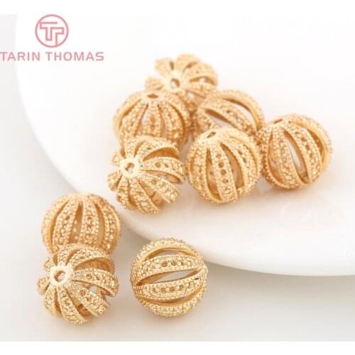 6PCS 12MM 24K Champagne Gold Color Plated Brass Round Hollow Spacer Beads Bracelet Beads High Quality Jewelry Accessories