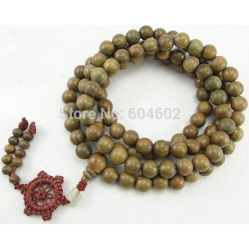 8# Tibet Buddhism 108 Green Sandalwood Prayer Bead Mala