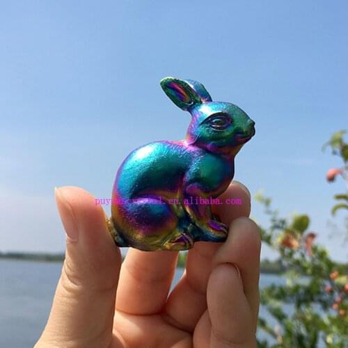 Angel Aura Natural Stone Carved Rabbit Healing Crystals Hare Figurine Guardian Art Statue Gift Home Decor Feng Shui King Wiccan