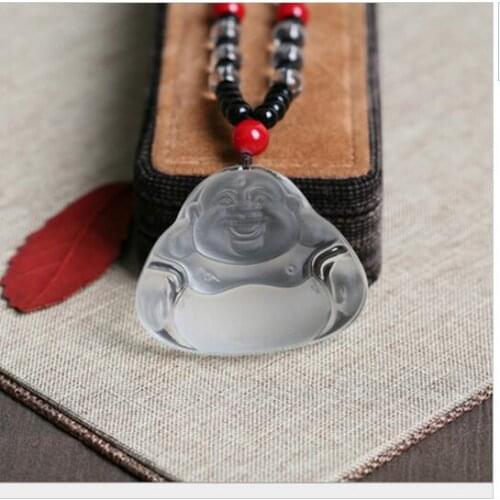 White crystal onyx Pot-bellied Buddha natural crystal necklace ward off bad luck sweater chain