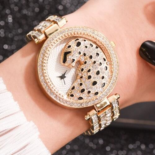 Luxury Womens Wristwatches Fashion Bling Ladies Business Quartz Watch Female Gold Watch Crystal Diamond Leopard For Women Clock