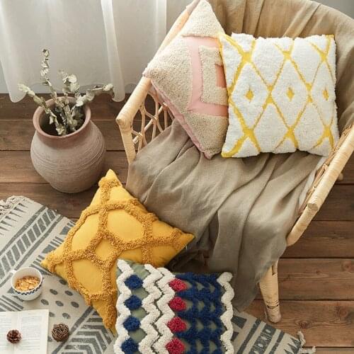 Geometric Tufted Cushion Cover 45x45cm Pillow Case Mustard Yellow Used for Home Decoration, Living Room and Bedroom Car