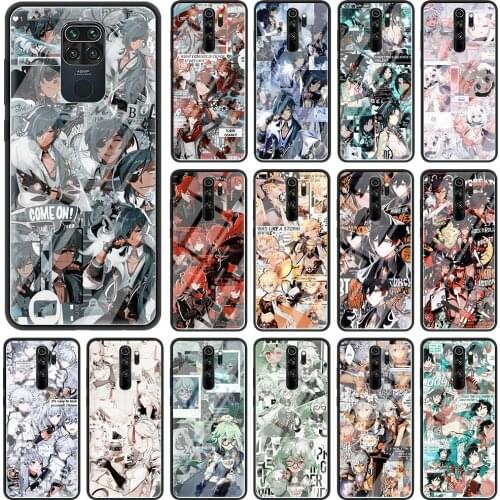 Phone Case For Xiaomi Redmi Note 9S 9 10 8 Pro 8T 7 8A 9A 9C K40 Glass Cover For Xiaomi Poco X3 NFC Shell Genshin Impact Game
