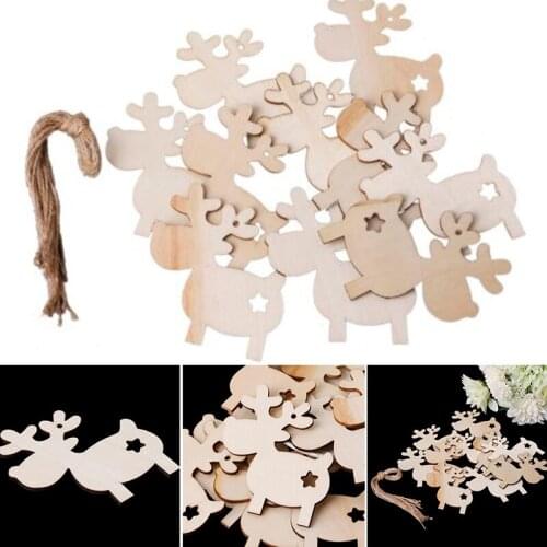 DIY 10Pcs Christmas Wooden MDF Reindeers Star Blanks Tree Hanging Ornament Tags