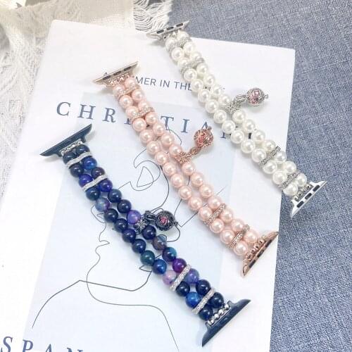 Elastic Stretch Pearl Watchband for Apple Watch Band 38mm 40mm 42mm 44mm iWatch Series6 5 4 3 2 SE Women Girl Jewelry Wristband