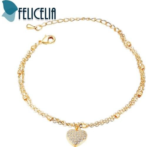 Felicelia Romantic Heart Shaped Cubic Zirconia Charm Bracelet For Women Silver Gold Color Adjustable Double Layer Chain Bracelet
