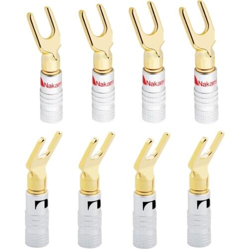 4Pcs Gold Plated Brass Nakamichi Grade Interpolation Y Y U- type Screw Spade Banana Plug Speaker Cable Wire Connectors