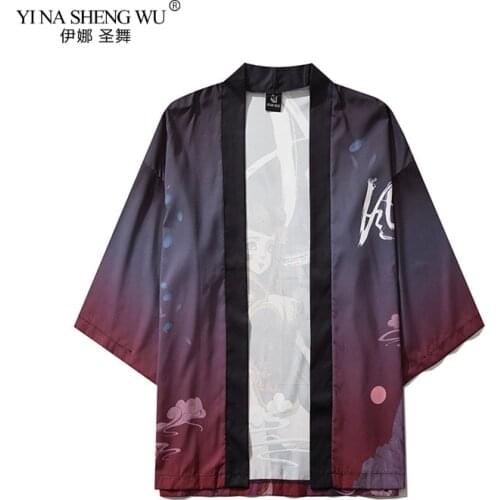 Japanese Cosplay Kimono Jacket Traditional Style Anime Print Harajuku Men Women Girl Streetwear Summer Clothing Loose Yukata New
