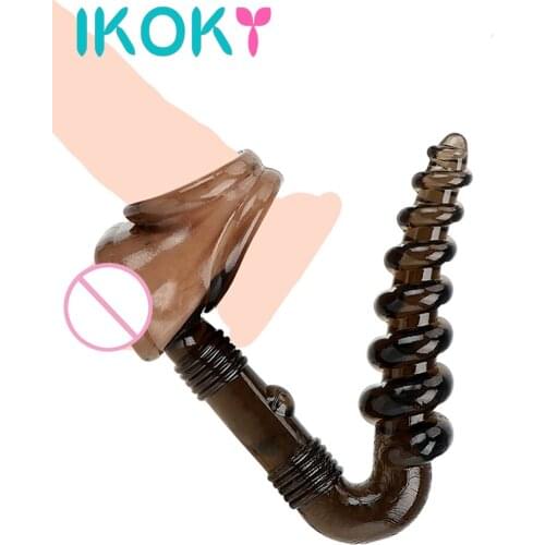 IKOKY Penis Ring with Butt Plug Stimulate Anal Plug Silicone Male Masturbator Cock Ring Prostate Massage Erotic Sex Toys for Men