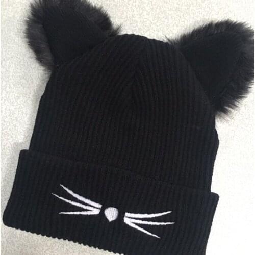 Korean Fashion 1pc Female Warm Hats For Women Crochet Braided Knitting Lovely Fur Cat Ear Bonnet Homme Gorro Fine Goods