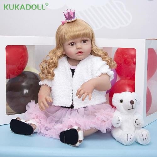 KUKADOLL 23 Inch 57 CM Doll Full Silicone Body Lifelike Reborn Babies Boneca Beautiful Baby Doll Toy For Kids Birthday Gifts