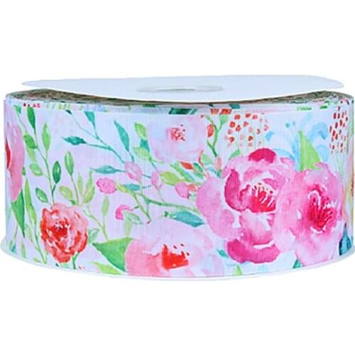 FLRA Ribbon (50yards/lot) Delicate spring flower printing grosgrain ribbons