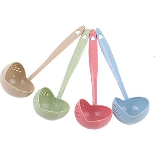 Wheat Straw 2 in 1 Long Handle Soup Spoon Home Strainer Cooking Colander Kitchen Scoop Plastic Ladle Tableware