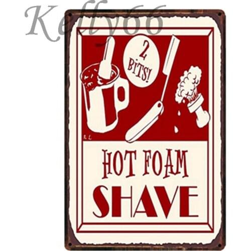 [ Kelly66 ] Barber Shop Hot Foam Shave Metal Sign Tin Poster Home Decor Bar Wall Art Painting 20*30 CM Size y-1455
