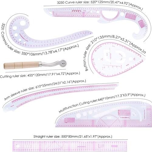 7pcs/Set Multi-Functional Curve Sewing Set Sewing RulerSewing Tools Cutting Ruler Clothing Sample Metric Yardstick